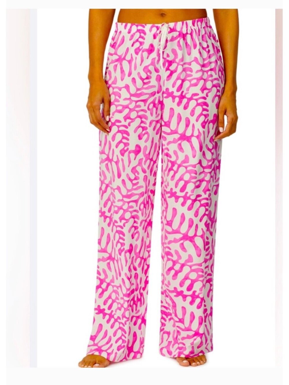 Refinery29 Eco-Vero Lounge Pants M Pink White Print Beach Casual Summer Wide Leg